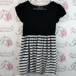 Btween top T-shirt or mini dress ruffle polka dot Elegant Black white tiered